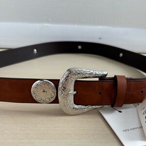 Zara Brown Faux Leather Belt with Silver Buckle